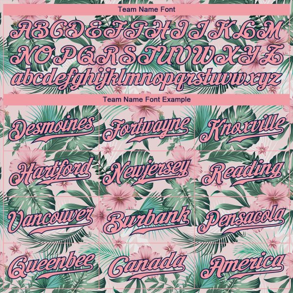 Custom White Medium Pink-Navy 3D Pattern Design Hawaii Palm Leaves And Flowers Authentic Baseball Jersey - Image 4