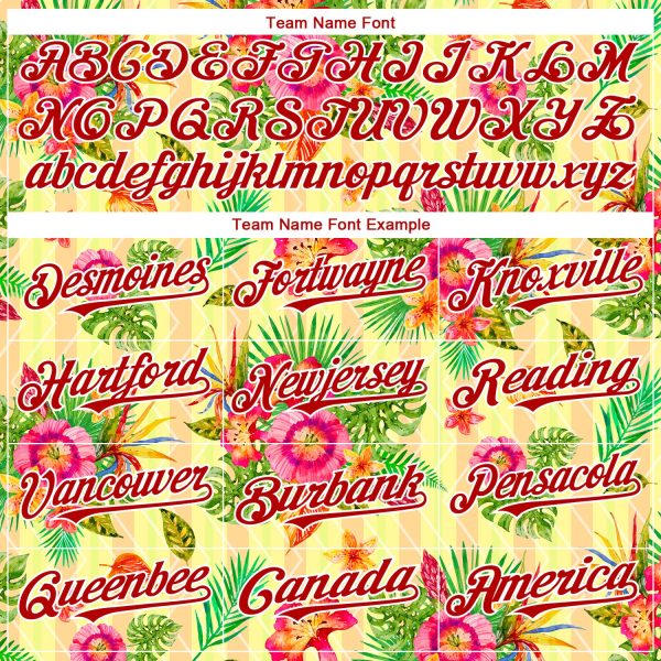 Custom Neon Yellow Red-White 3D Pattern Design Tropical Flower And Hawaii Palm Leaves Authentic Baseball Jersey - Image 4