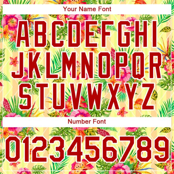Custom Neon Yellow Red-White 3D Pattern Design Tropical Flower And Hawaii Palm Leaves Authentic Baseball Jersey - Image 5