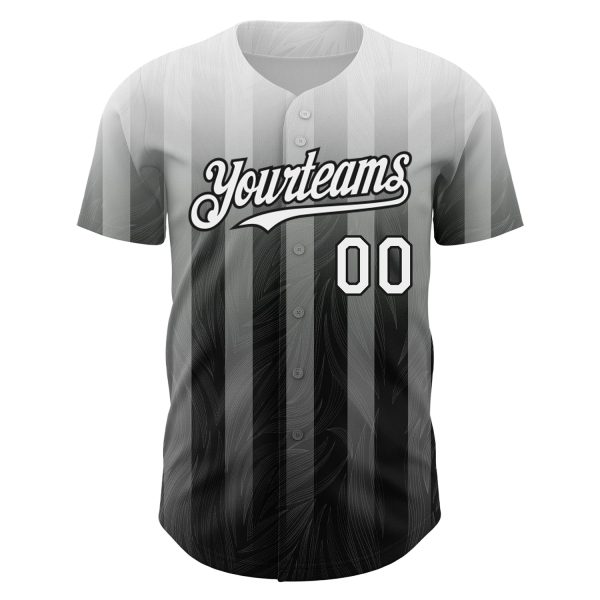 Custom Gray White-Black 3D Pattern Design Stripes Authentic Baseball Jersey - Image 2
