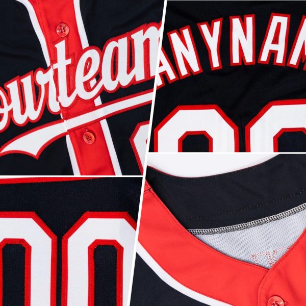 Custom Gold Red-Navy 3 Colors Arm Shapes Authentic Baseball Jersey - Image 2