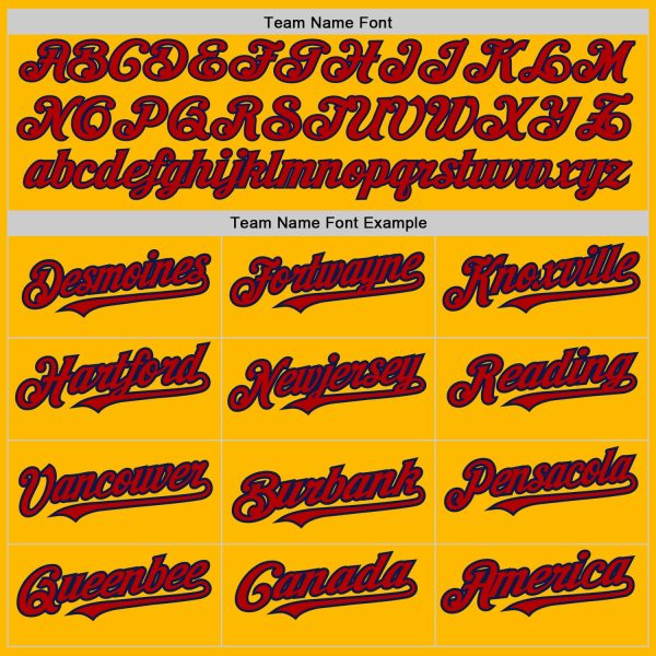 Custom Gold Red-Navy 3 Colors Arm Shapes Authentic Baseball Jersey - Image 5