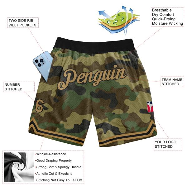 Custom Camo Old Gold-Black Authentic Salute To Service Basketball Shorts - Image 2