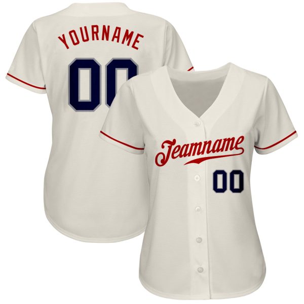 Custom Cream Navy-Red Authentic Baseball Jersey - Image 2