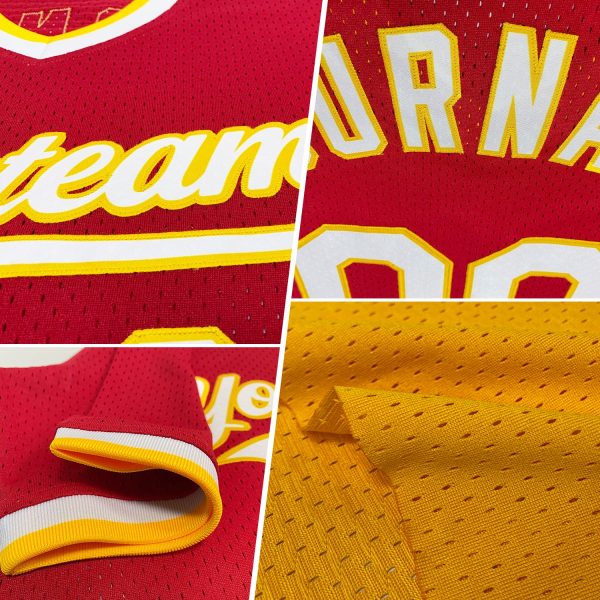 Custom Gold Red-Navy Authentic Throwback Baseball Jersey - Image 2