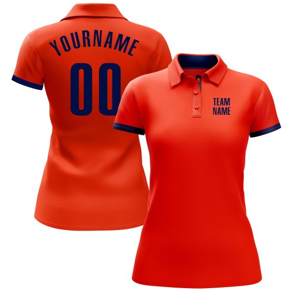 Custom Orange Navy Performance Golf Polo Shirt - Image 2