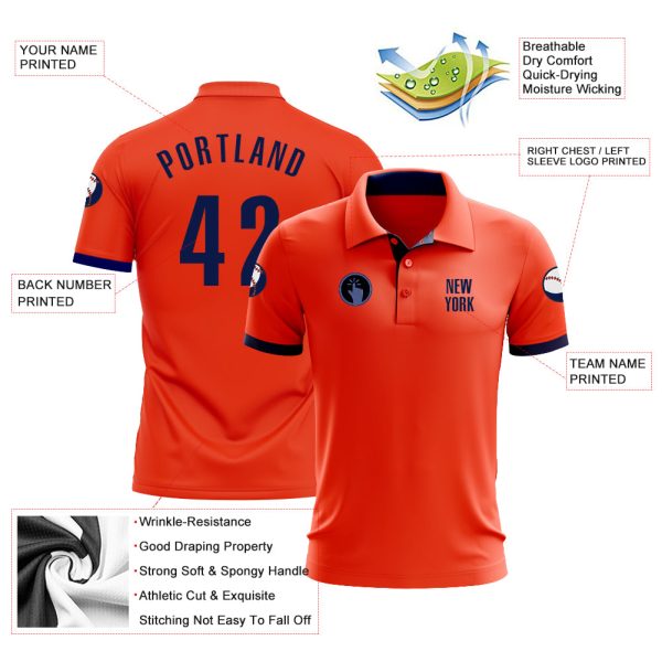Custom Orange Navy Performance Golf Polo Shirt - Image 3