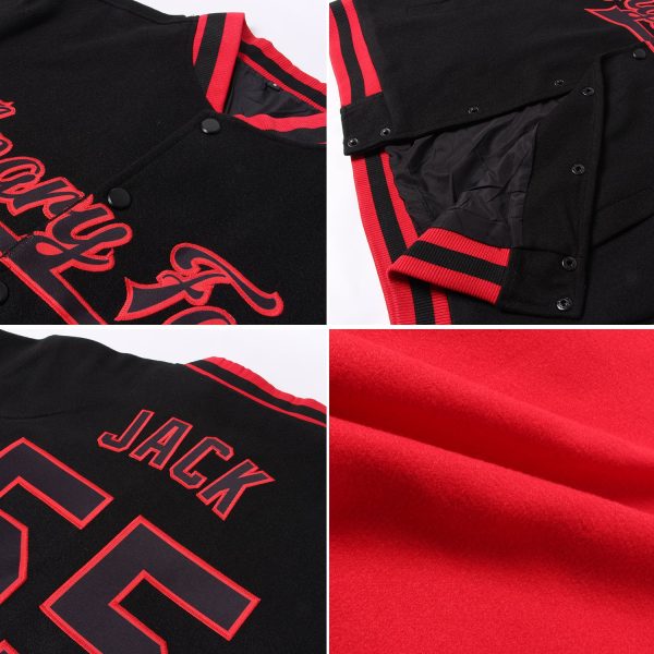 Custom Red White Bomber Full-Snap Varsity Letterman Jacket - Image 2