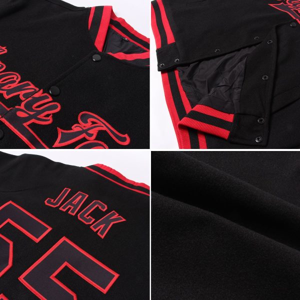 Custom Black White Pinstripe Red Bomber Full-Snap Varsity Letterman Jacket - Image 2
