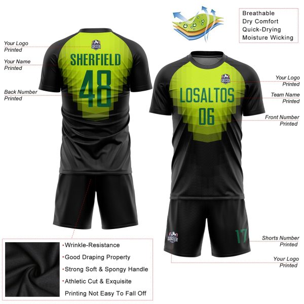 Custom Black Kelly Green Sublimation Soccer Uniform Jersey - Image 3