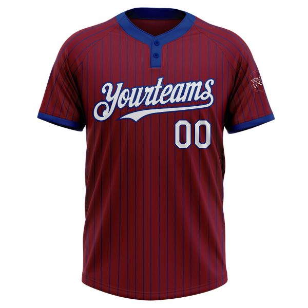 Custom Crimson Royal Pinstripe White Two-Button Unisex Softball Jersey - Image 2
