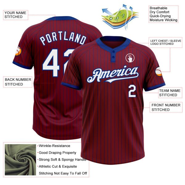 Custom Crimson Royal Pinstripe White Two-Button Unisex Softball Jersey - Image 3