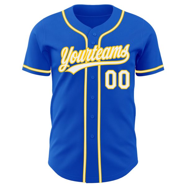 Custom Thunder Blue White-Yellow Authentic Baseball Jersey - Image 2