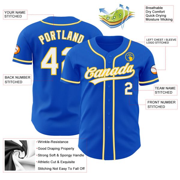 Custom Thunder Blue White-Yellow Authentic Baseball Jersey - Image 3