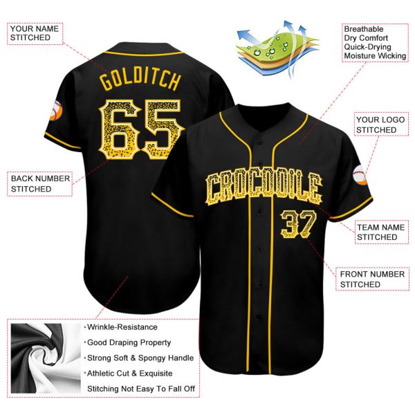 Custom Black Gold-White Authentic Drift Fashion Baseball Jersey - Image 3